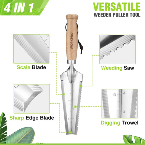Garden Trowel With Wood Handle Stainless Steel Narrow Flat Shovel For Planting Weeding Transplanting And Digging A Handy Multi Use Tool For Gardening Serrated And Scraping Blade Edges Cutting Notch And Depth Mark Ruler For Precise Planting