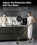 Woman cleaning floor with Cordless Electric Spin Scrubber With Extendable Handle And Adjustable Angle Smart Display IPX7 Waterproof.