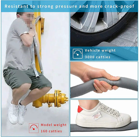 Universal Washing Machine Drain Hose 16.4 Ft With Clamp One And A Half Inch Gray Polypropylene Heavy Duty Corrugated Hose stress test