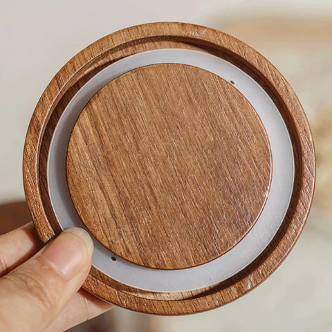 Airtight wooden lid with silicone seal for Four Piece Glass Storage Jars With Airtight Wooden Lids Wide Mouth Canister Set.