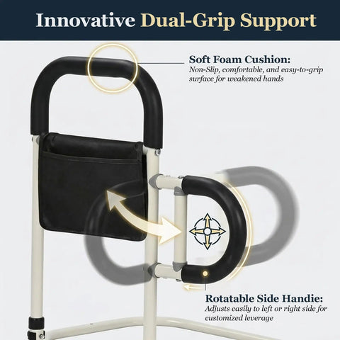 Dual-grip support feature of Bed Canes for Elderly and Adults Safety Bed Guard Rails Supports up to 350 Lbs 21.6 Inches High
