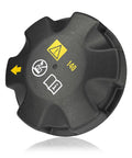 BMW No Hassle Coolant Reservoir Cap Replacement For 328i 2007-2016 And 330i 2016-2018 Radiator Expansion Tank Cap Engine Coolant Tank Cover High Quality ABS With Sealing Rubber Durable Leak Proof Easy Install, shown in black with safety icons.