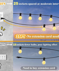 Comparison of White Outdoor String Lights 50ft With 53 Glass Bulbs Waterproof Patio Lights vs. others, showing socket spacing and cord needs