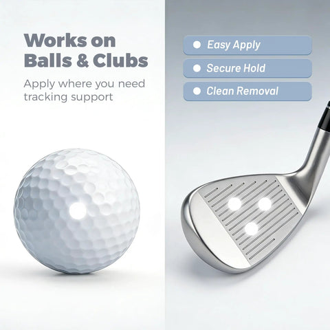 Reflective Golf Ball Tracking Dots For Launch Monitors And Golf Simulators 200 Pack on golf ball and club head