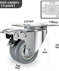 2 Inch Swivel Plate Casters With Brake Set Of 4 Heavy Duty Beefy Zinc Plated Steel Housings Non-Marking Floor Safe TPR Wheels