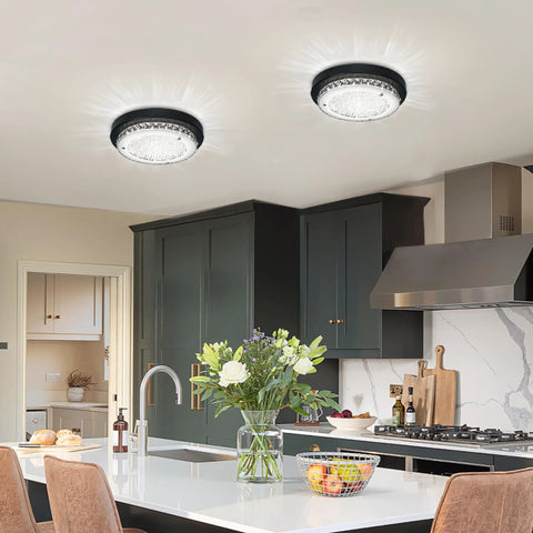 LED Ceiling Light Crystal Chandelier Dimmable Flush Mount with Modern Crystal Raindrop Pendant Lamp installed in kitchen