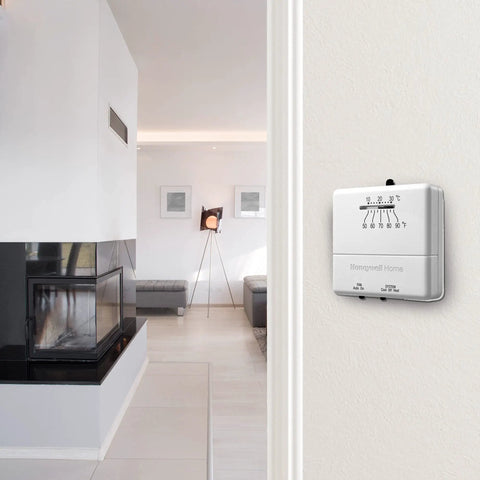 CT30A1005 Heat Only Manual Economy Thermostat Almond Finish 0.6 In Low Voltage Controls with Snap Action Switch on wall