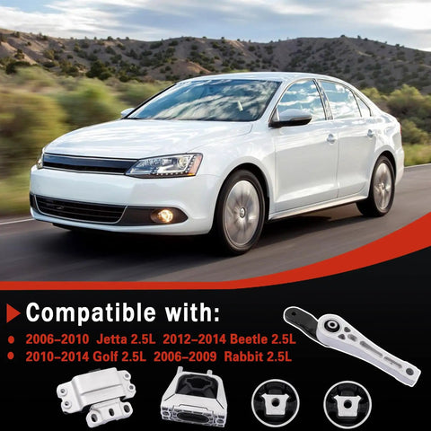 Rock Solid Five Piece Engine And Transmission Mount Replacement Kit Hella Durable Heavy Duty Rubber Steel Construction Straight Up Made For Volkswagen Jetta Golf Beetle Passat with compatible models 2006-2014.