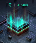 Android 13 chip with 4GB RAM 64GB ROM on a circuit board, representing Android 13 Handheld Barcode Scanner For Warehouse And Retail