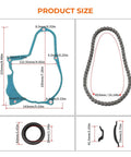 Image showing dimensions of Starter Chain Kit Fits Chinese 4 Stroke 50cc 70cc 90cc 110cc 125cc ATV Dirt Bike Go Kart With Starter Chain Tensioner Guides Oil Seal And Paper Gasket Random Color Included.