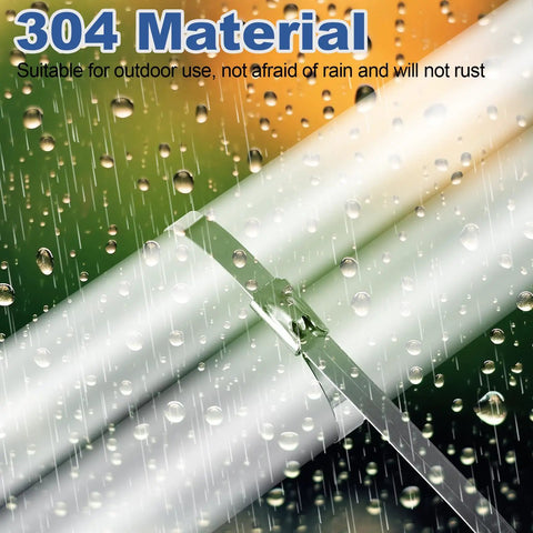 Image showing 304 stainless steel self-locking cable tie securing pipes, weather resistant for outdoor use, heavy duty metal zip ties.