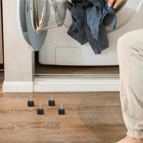 Set Of 4 Adjustable Rubber Foot Levelers With Iron Threaded Studs Anti Slip Furniture Leg Glides on laundry room floor