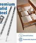 Heavy Duty Ball Bearing Drawer Slides 12 Piece Set With Bullproof Two Way Glide Tracks 13.5 Inch Zinc Coated Rust Resistant Furniture Hardware Includes Quick Mount Kits For No Sweat Assembly with premium solid steel glides in drawer.