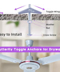 Heavy Duty Toggle Bolt And Wing Nut Kit 120 Piece Set With 30 Toggle Bolts 30 Wing Nuts 30 Hex Nuts And 30 Washers In Three Sixteenth Inch Size For Drywall Hanging Heavy Items Mirrors Pictures Butterfly Toggle Anchors diagram.