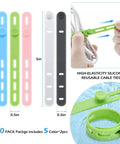 Silicone Cable Ties 5 Inch Flexible Cord Organizer Wraps Reusable Set Of 10 In Five Colors for Home Office