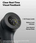 Close-up of digital display on a 16V Brushless Power Drill With 50 Nm Torque, showing auto and manual mode settings.