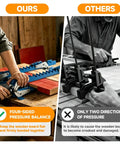 Upgraded 19 Inch Panel Clamps Set Of 2 With 4 Way Steel Parallel Clamps Heads And Tailstocks For Precise Woodworking, Heavy Duty Rails, Easy Handles, Durable 2mm Track, Ideal For DIY Projects And Shop Assembly. Panel clamp comparison showing four-sided pressure balance on wooden boards.