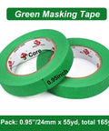 Green Painter Tape For Car Paint Jobs And Home Projects No Residue Automotive Masking Tape UV Resistant 0.94 Inch Wide By 55 Yards Three Rolls