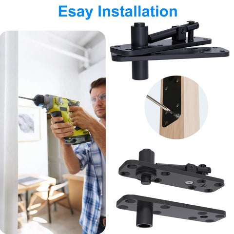 Hidden Door Hinge With Dual Bearing For Silent Operation Heavy Duty Conceal Hinge installation and close-up view.