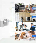 Illustration of 16 Pack Dust Bags For Q7 Q5 Q10 S5 S7 S8 Series Robotic Vacuum Cleaners in various home settings: living room, kitchen, office, bedroom.