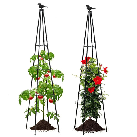 67 Inch Obelisk Garden Trellis For Cucumber And Climbing Plants Yard Ready Outdoor Plastic Coated Metal Support For Vines Tomatoes And Flowers Black Two Pack Set