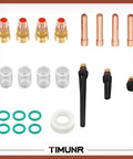 Pro TIG Welder Kit 22 Piece Set With Stubby Gas Lens And Clear Glass Cups For WP 17 18 26 components displayed
