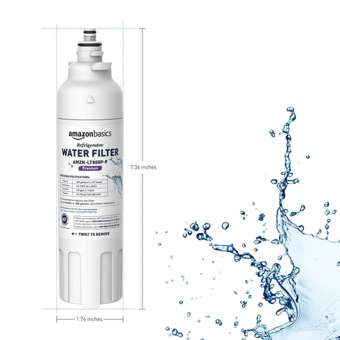 Image of LG LT800P Refrigerator Water Filter Cartridge Replacement for Fresh Clean Water with dimensions.