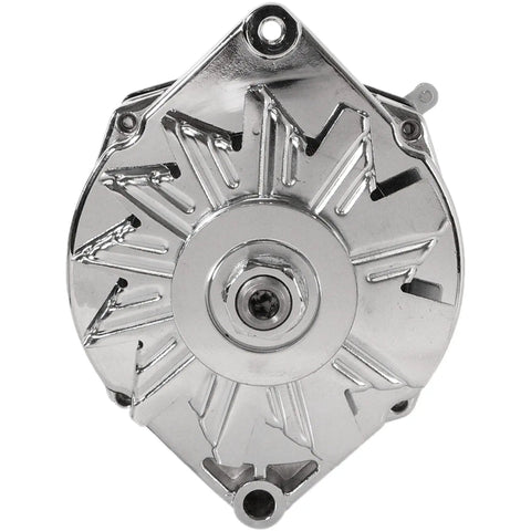 Front view of 105 Amp Marine Alternator Replacement For Mercruiser 10SI 1 Wire V Belt 12V CW Rotation Chrome Delco Style