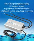24V 800W IP67 Waterproof LED Driver Power Supply For Outdoor Lighting, Ultra Quiet And 91 Percent Efficient DC Output, 90 To 130V AC Input At 50 To 60Hz, Compact 9.25 Inch Long By 4.72 Inch Wide By 2.2 Inch High. Silver metal housing with cables