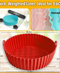 Round 8 Inch Silicone Air Fryer Liners 2 Pack Red And Cyan Nonstick Reusable Heat Resistant Dishwasher Safe For 3 Qt to 6 Qt Fryers