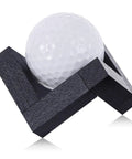 Wooden Golf Ball Display Stand 1.97 Inch Black Display Case showing golf ball on sleek, angled walnut wood surface for decor.