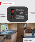 Hardwired 12V Propane Gas Detector For Camp Rig And Travel Trailer With Flush Or Surface Mounts 5 Year Run Time displaying indicators for CO and LP levels in an RV.