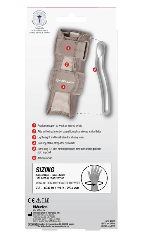 Reversible Wrist Stabilizer With Splint For Men And Women, adjustable pain relief wrist brace, taupe, size L/XL packaging