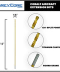 M35 Cobalt Drill Bit One Eighth By Twelve Inch Heavy Duty Tool For Steel And Hard Metal with 135° split point and titanium coating.