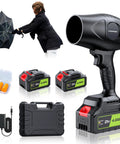 Beast Of A Cordless Leaf Blower With 980000 RPM Turbine Motor, 21V Dual 4.0Ah Batteries And Fast Charger, accessories shown.