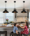 Kitchen with Black Pendant Light Set Of 3, 12.5 Inch Industrial Farmhouse Pendant Lighting over island, modern rustic decor