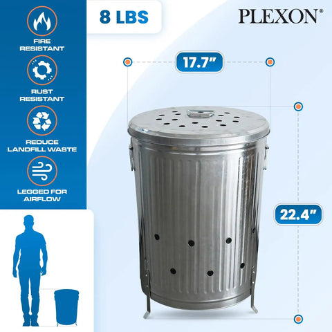 Outdoor 20 Gallon Burn Barrel for Backyard Burning Trash Leaves and Paper Galvanized Steel Metal Burn Can Cage Bin with Lid