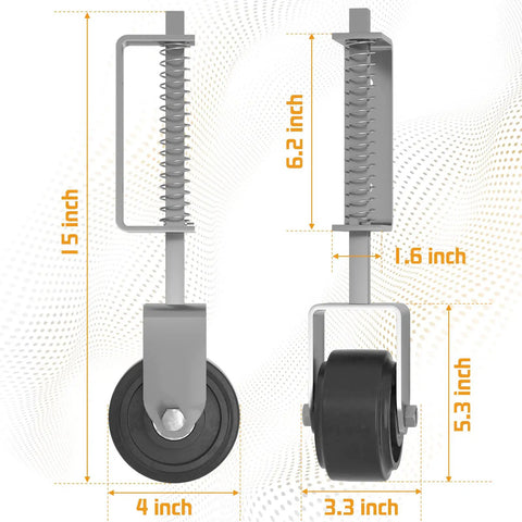 4 Inch Gate Wheel Caster For Wooden Gates, Heavy Duty Gate Caster With 450 Lb Capacity, Spring Loaded, Plate Mount
