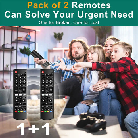 Family watching TV with Universal Remote For LG Smart TVs That Just Works With All LG LED LCD OLED 4K HDTV Models, Replacement Remote.