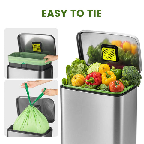 13 Gallon Compostable Drawstring Kitchen Waste Bags Tear Free 49.2 Liter Heavy Duty 1 Mil Food Scrap Bags 30 Count BPI Certified OK Compost Industrial Seedling Safe