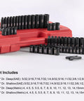 Impact Socket Set 54 Piece Quarter Inch Drive, 6 Point, SAE and Metric with chrome vanadium sockets on red storage case
