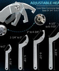 Adjustable Pin Spanner Wrench Set with 9 Piece C Spanner Heads, showing different sizes and adjustable head for suspension tweaks.