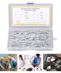 180 Pcs Blind Rivet Flange Assortment Kit with Aluminum Alloy Rivets in clear box, six sizes visible for strong holding