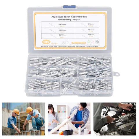 180Pcs Blind Rivet Flange Assortment Kit For Quick Strong Holds In Metal Wood And Plastic Projects Aluminum Alloy Rivets With Large Flange Six Sizes Kit For DIY Repair Assembly And Heavy Duty Fastening in clear storage case