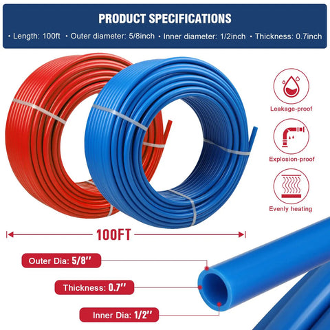 Half Inch Pex Tubing 100 Ft Two Rolls With EVOH Non Oxygen Barrier Durable Leak Proof Flexible Pex B Pipe Red And Blue