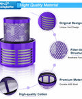 Dyson V10 Vacuum Filter Replacements 2 Pack With Cleaning Brush For V10 Cyclone Series V10 Animal V10 Absolute V10 Total Clean SV12 SV27 Part 96908201 Compatible showing details of filter design and materials