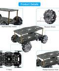 68mm Mecanum Wheel 4WD Robot Car Chassis With Omnidirectional Wheels Aluminum Alloy Frame TT Motors Perfect for Arduino Microbit Raspberry Pi Jetson Robotic Projects and Moving Platforms, featuring aluminum alloy frame and omnidirectional wheels.