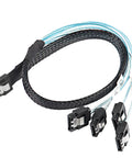 Slimline SAS 4.0 SFF8654 4i 38 Pin Host To SATA 7 Pin Cable For Internal Drives Ideal For Servers And PCs Fast Data Transmission X4 Target Connector 0.5M Length, braided 4x SATA ends