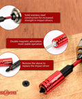 Close-up of Pro Grade Countersink Drill Bit Set 19 Piece with magnetic extension shaft on wooden surface, illustrating usage.
