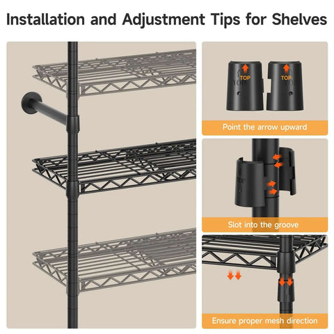 Installation guide for Space Saving Expandable Wall Mounted Closet System With Telescoping Shelves And Adjustable Rods, 5.7 To 8.2 Ft, Black Finish.